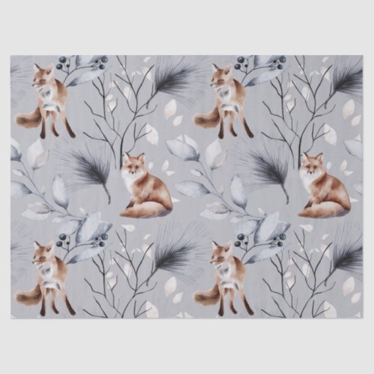 Winter Fox Botanische Wasserfarbe Seidenpapier (Vorderseite)
