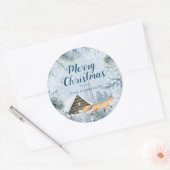 Winter Fox Cabin Schnee Personalisiert Weihnachten Runder Aufkleber (Umschlag)