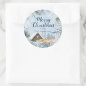 Winter Fox Cabin Schnee Personalisiert Weihnachten Runder Aufkleber (Tasche)