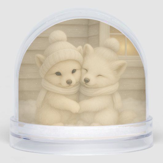 Winter Fox Couple in Cozy Knit Hats Snow Globe Schneekugeln (Vorderseite)