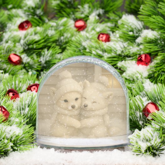 Winter Fox Couple in Cozy Knit Hats Snow Globe Schneekugeln (Weihnachten)