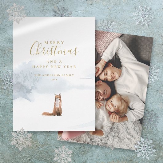Winter Fox Elegantes Gold Script Foto Weihnachten