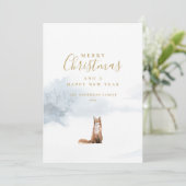 Winter Fox Elegantes Gold Script Foto Weihnachten (Stehend Vorderseite)