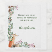 Winter Fox Holiday Foliage Weihnachtsrahmen Weinetikett (Einzelnes Label)