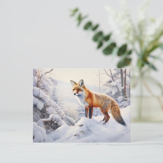 Winter Fox im Wald Postkarte (Stehend Vorderseite)