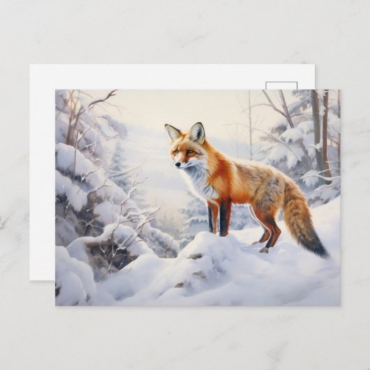 Winter Fox im Wald Postkarte (Vorne/Hinten)