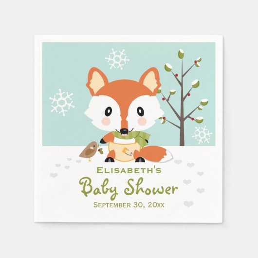 Winter Fox in Diapers Baby Dusche Serviette (Vorderseite)