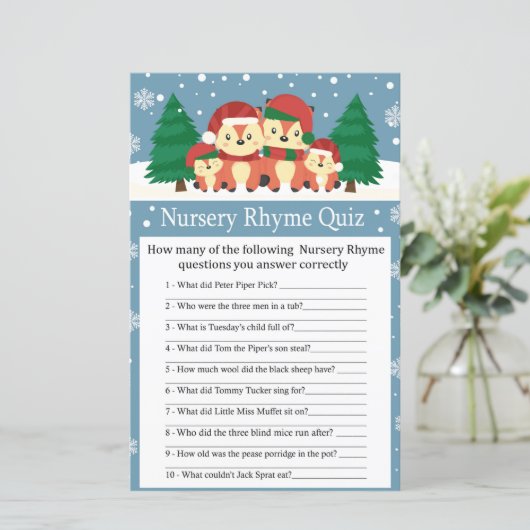 Winter fox Kinderzimmer Rhyme Quiz Kinderduschensp (Stehend Vorderseite)