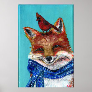 Winter Fox mit Kardinal! Poster