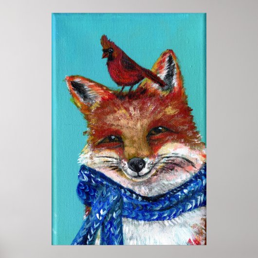 Winter Fox mit Kardinal! Poster (Vorne)