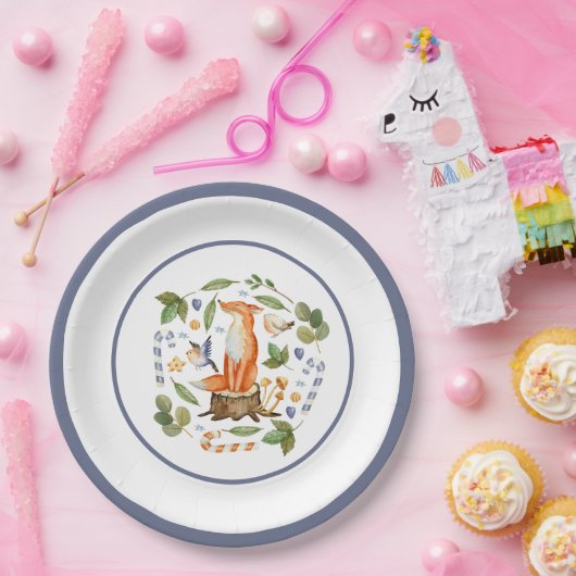 Winter Fox on Tree Stump Blätter Candy Canes Pappteller (Party)