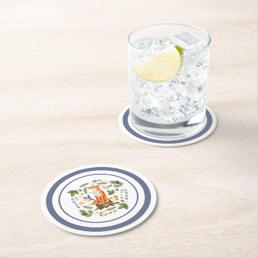 Winter Fox on Tree Stump Blätter Candy Canes Runder Pappuntersetzer (Vor Ort)