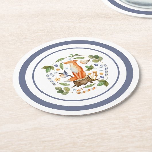 Winter Fox on Tree Stump Blätter Candy Canes Runder Pappuntersetzer (Angewinkelt)