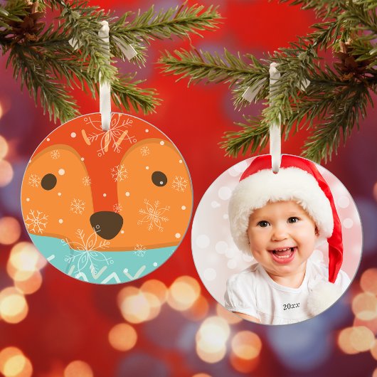 Winter Fox Photo and Year Christmas Keramik Ornament