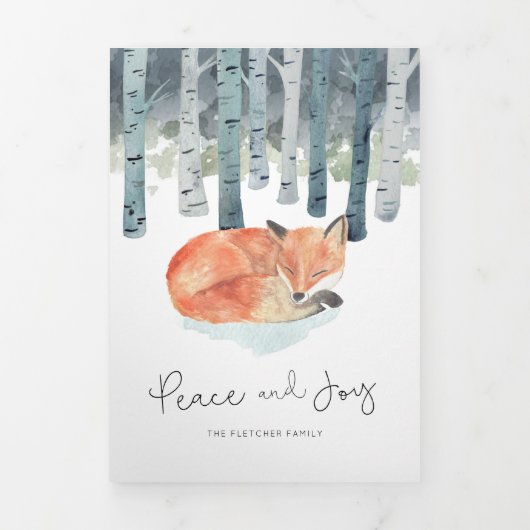 Winter Fox Photo Collage Dreifach Gefaltete Urlaubskarte (Cover)