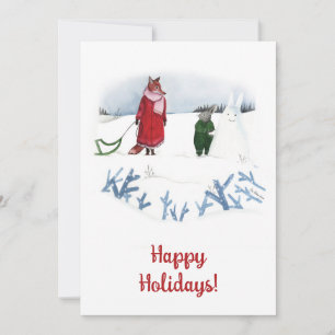 Winter Fox Rabbit Illustration Weihnachtskarte Einladung