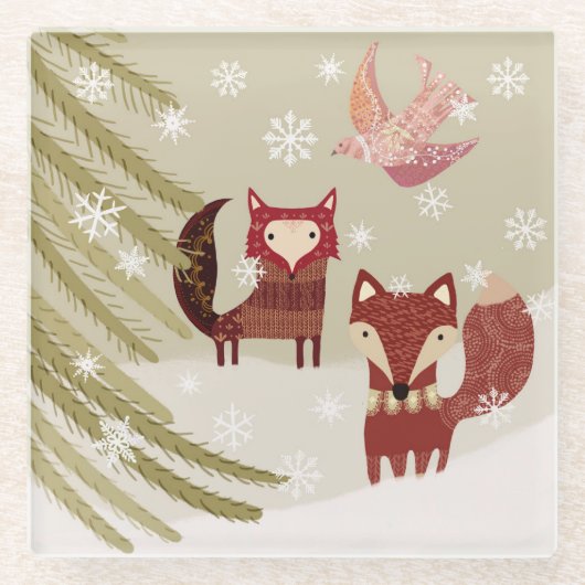 Winter Fox und Dove Glass Untersetzer (Vorderseite)