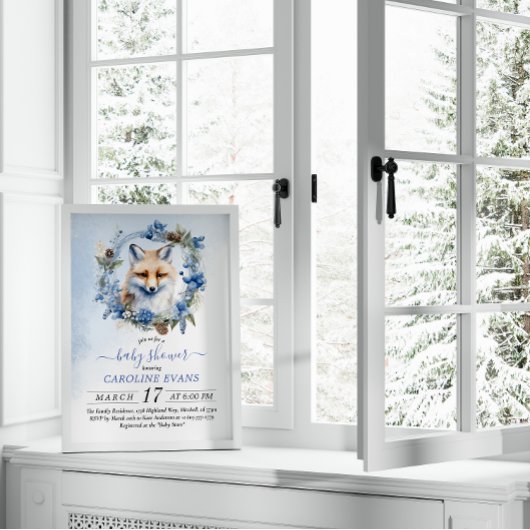 Winter Fox Watercolor Kinderdusche Einladung