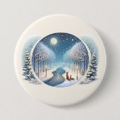 Winter Foxes by Moonlit Snowy River Button (Vorderseite)