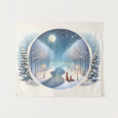 Winter Foxes by Moonlit Snowy River Wandteppich (Vorderseite (Horizontal))