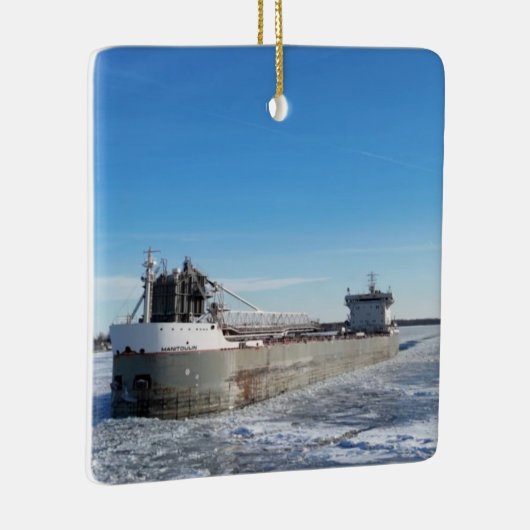 Winter Freighter Manitoulin Great Sees Adresse Keramikornament (Rechts)