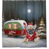 Winter French Bulldog Caravan Weihnachtsabenteuer Duschvorhang (Vorderseite)