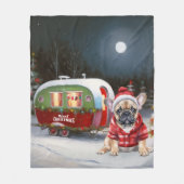 Winter French Bulldog Caravan Weihnachtsabenteuer Fleecedecke (Vorderseite)