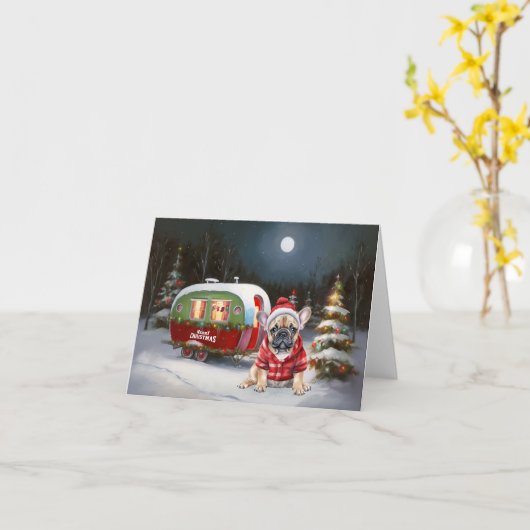 Winter French Bulldog Caravan Weihnachtsabenteuer Karte (Gelbe Blume)