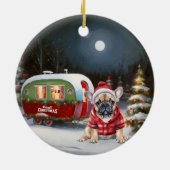 Winter French Bulldog Caravan Weihnachtsabenteuer Keramik Ornament (Hinten)