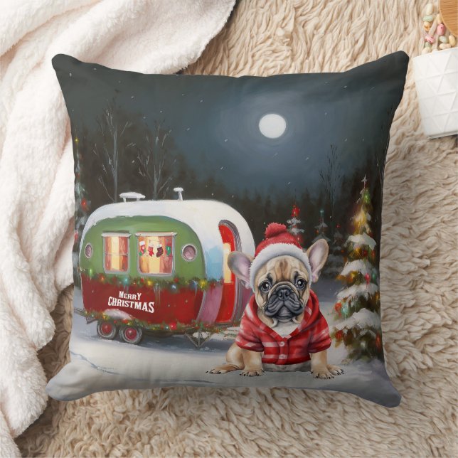Winter French Bulldog Caravan Weihnachtsabenteuer Kissen (Decke)