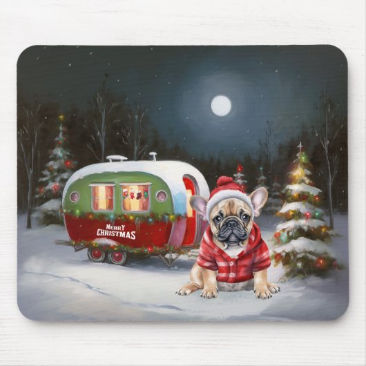 Winter French Bulldog Caravan Weihnachtsabenteuer Mousepad (Vorne)