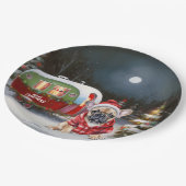 Winter French Bulldog Caravan Weihnachtsabenteuer Pappteller (Schrägansicht)