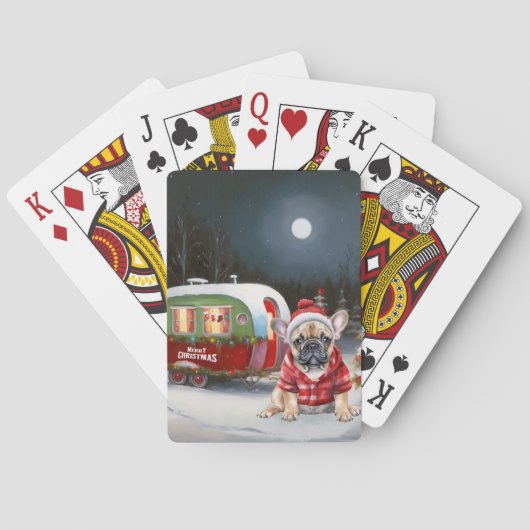 Winter French Bulldog Caravan Weihnachtsabenteuer Spielkarten (Rückseite)