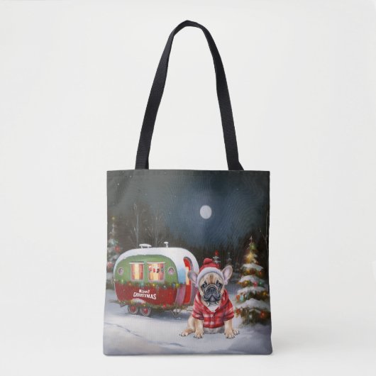 Winter French Bulldog Caravan Weihnachtsabenteuer Tasche (Vorderseite)
