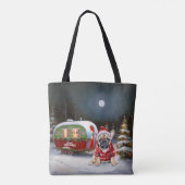 Winter French Bulldog Caravan Weihnachtsabenteuer Tasche (Rückseite)