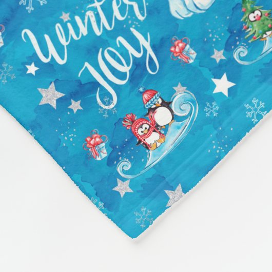 Winter-Freude-Eisbär und Pinguine im Schnee Fleecedecke (Ecke)