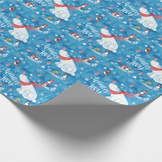 Winter-Freude-Eisbären und Pinguine Geschenkpapier (Ecke)