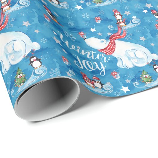 Winter-Freude-Eisbären und Pinguine Geschenkpapier (Rolleneckpunkt)