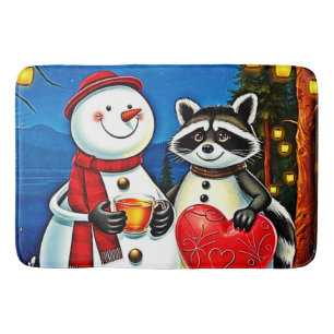 Winter Freunde: Schneemann & Waschbär Joy Design Badematte