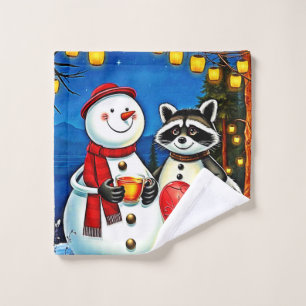 Winter Freunde: Schneemann & Waschbär Joy Design Badhandtuch Set