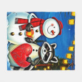 Winter Freunde: Schneemann & Waschbär Joy Design Fleecedecke (Vorderseite (Horizontal))