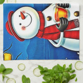 Winter Freunde: Schneemann & Waschbär Joy Design  Geschirrtuch (Gefaltet)