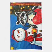 Winter Freunde: Schneemann & Waschbär Joy Design  Geschirrtuch (Vertikal)