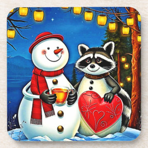 Winter Freunde: Schneemann & Waschbär Joy Design  Getränkeuntersetzer