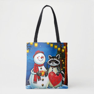 Winter Freunde: Schneemann & Waschbär Joy Design Tasche