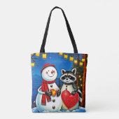 Winter Freunde: Schneemann & Waschbär Joy Design  Tasche (Rückseite)