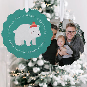 Winter Friends Polar Bear Foto Holiday Ornament Karte
