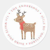 Winter Friends Reindeer Holiday Rücksendeadresse Runder Aufkleber (Vorderseite)