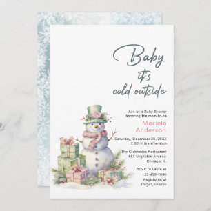 Winter Frohe Weihnachten Snowman Watercolor Baby S Einladung