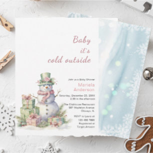 Winter Frohe Weihnachten Snowman Watercolor Baby S Einladung